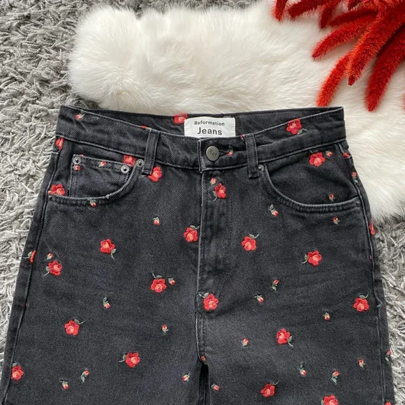 Reformation Floral Embroidered Straight Leg Jeans - Picture 3 of 11